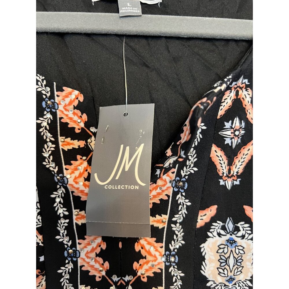 JM Collection Botanic Beauty Petite Fleur Sleeveless Dress L Black/Orange - Picture 4 of 6